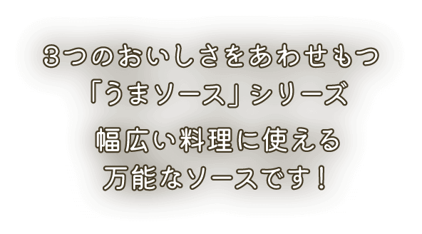 3つのおいしさをあわせもつ「うまソースシリーズ」 幅広い料理に使える万能なソースです！